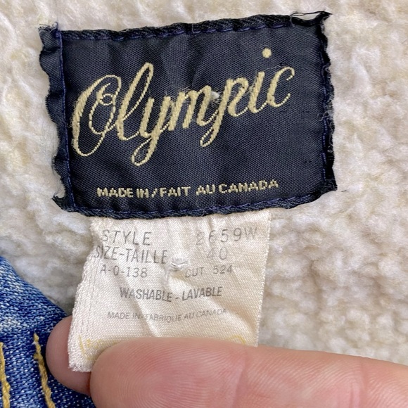 Vintage Olympic Med Wash Blue Denim Sherpa Lined Jean Jacket M - Picture 3 of 16